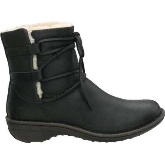 UGG Caspia Black Leather Shearling Lace-Up Winter Boots Women’s Size 7 (EU 38) - Picture 1 of 9